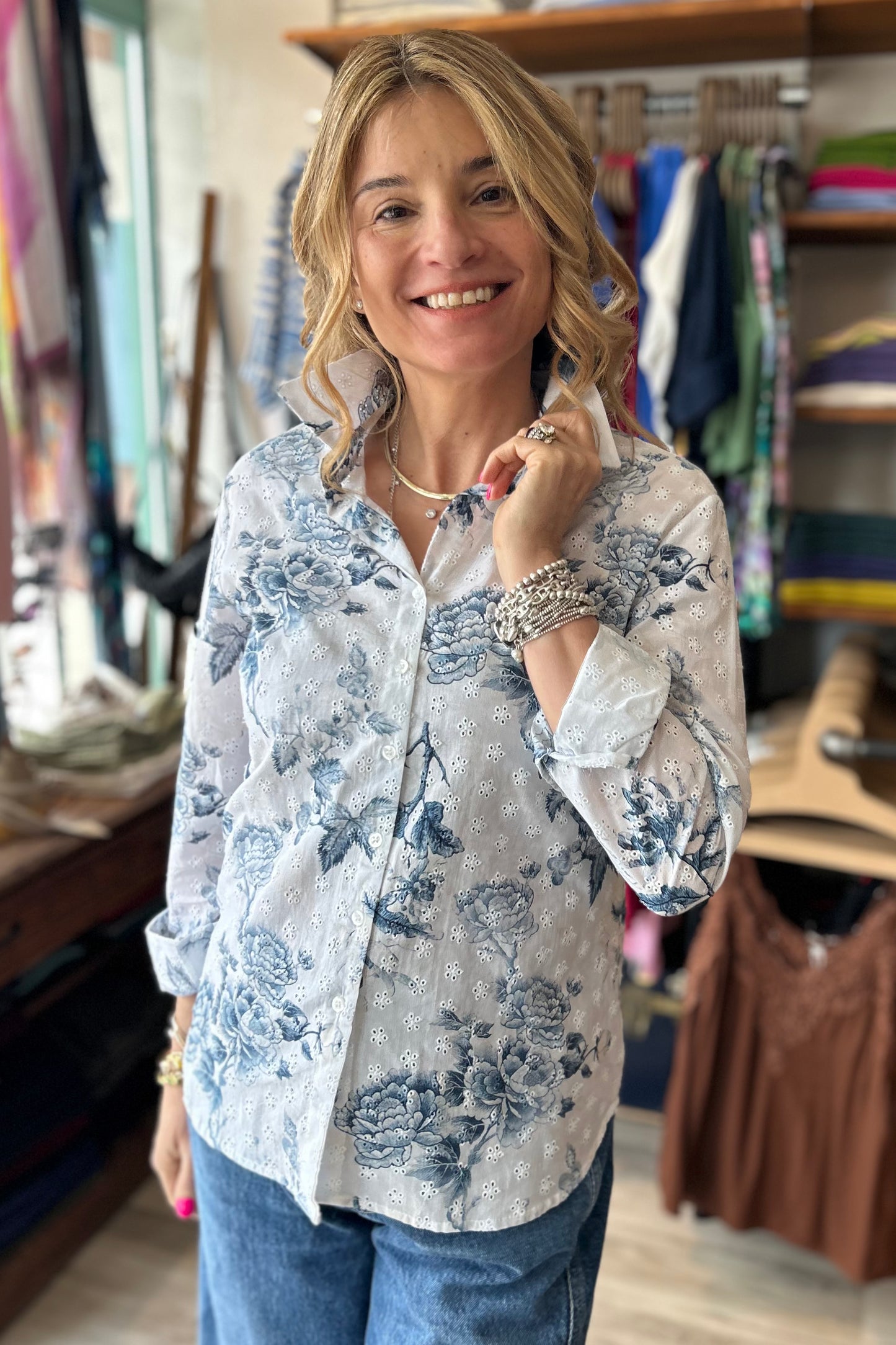 VLT's: Embroidered Print Blouse