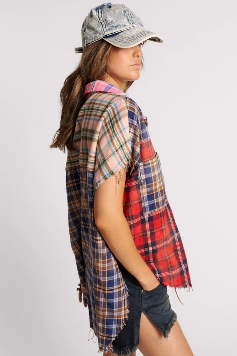 One Teaspoon: Mixed Flannel Cut Off Daria Shirt