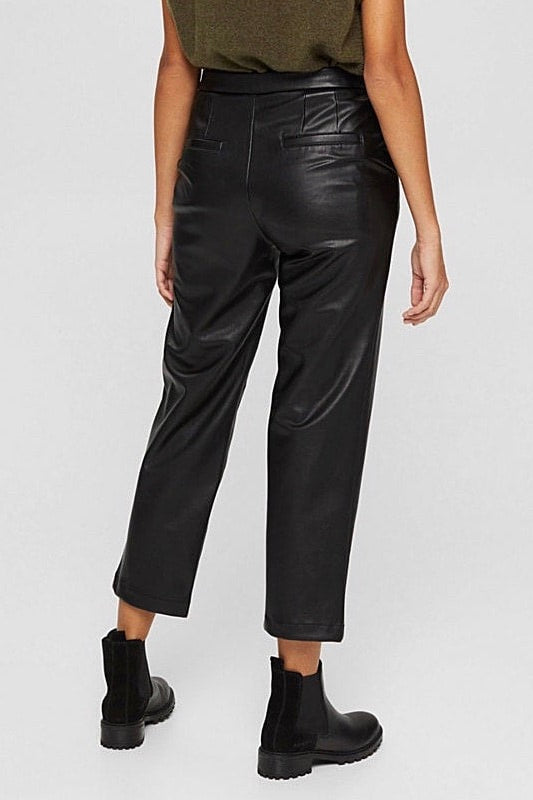 Esprit: Cropped Faux Leather Trousers