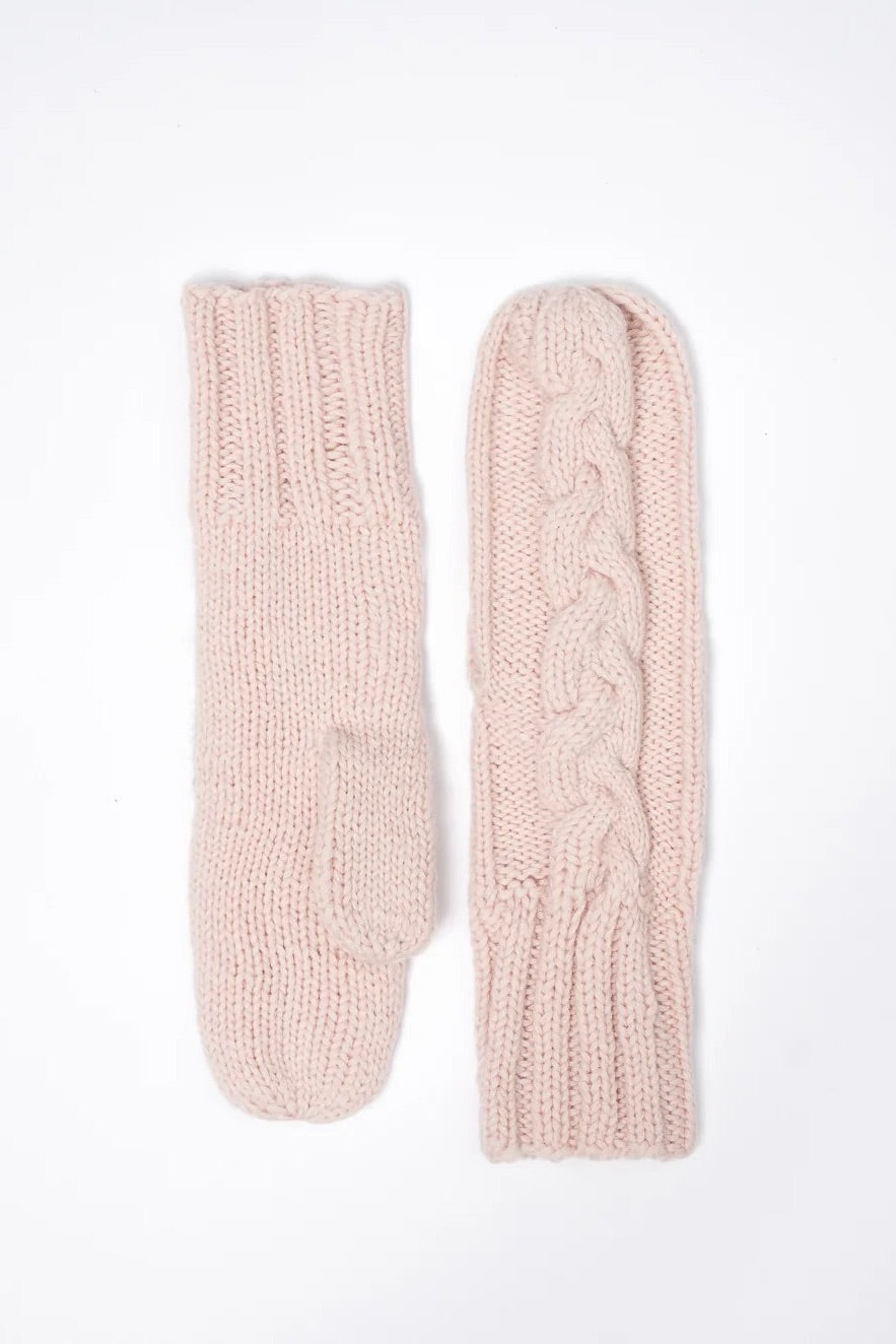 Dinadi: Handknit Cabled Mittens Pink