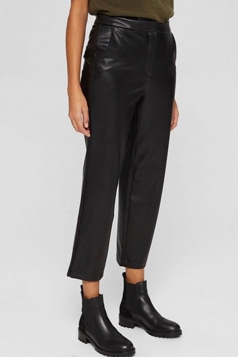 Esprit: Cropped Faux Leather Trousers