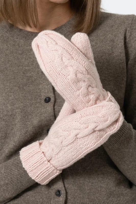 Dinadi: Handknit Cabled Mittens Pink