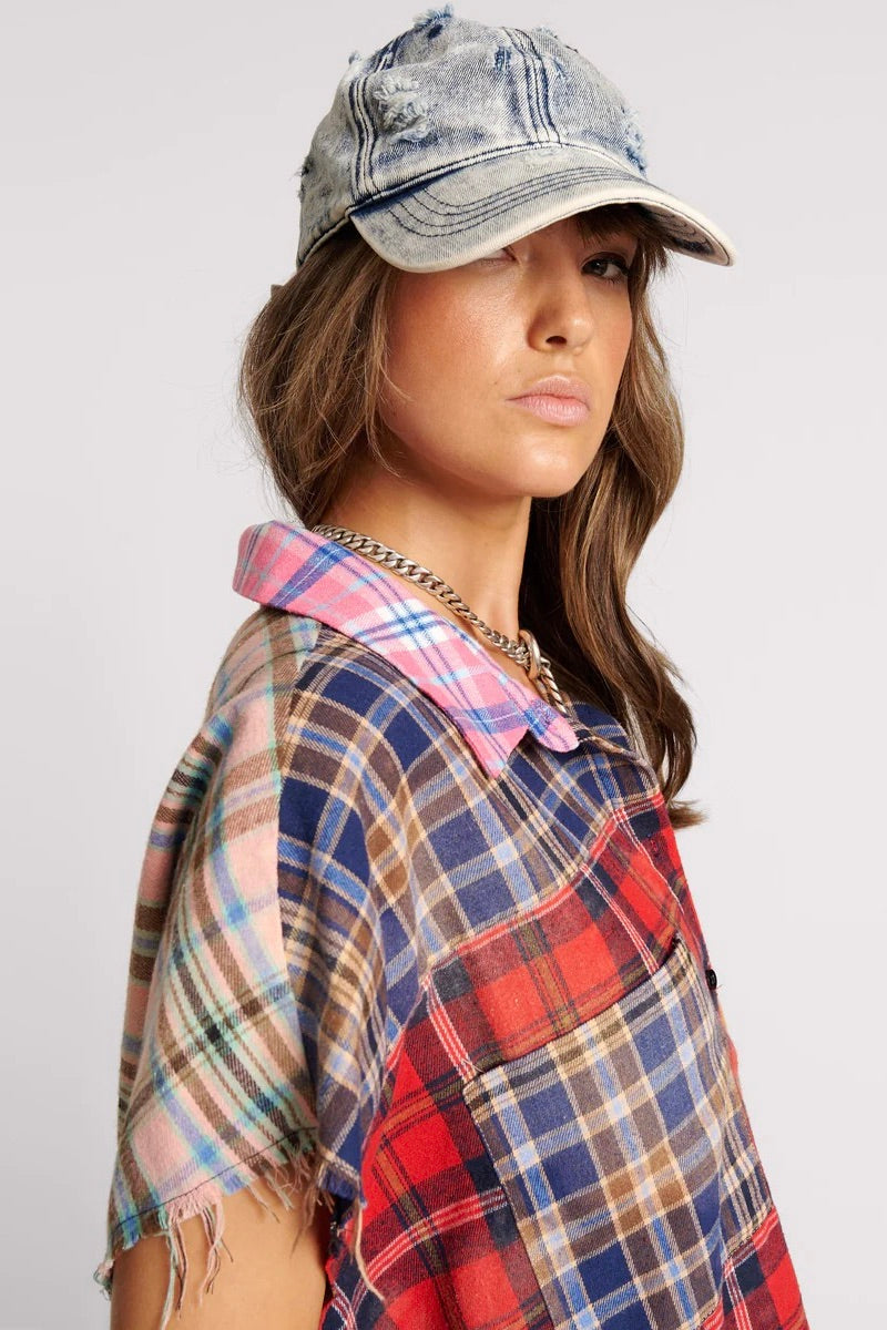 One Teaspoon: Mixed Flannel Cut Off Daria Shirt