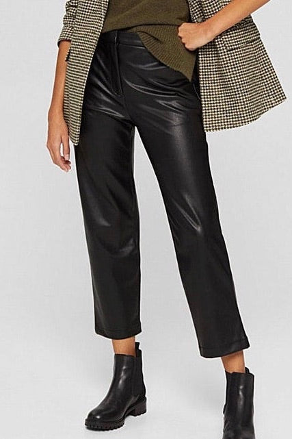 Esprit: Cropped Faux Leather Trousers