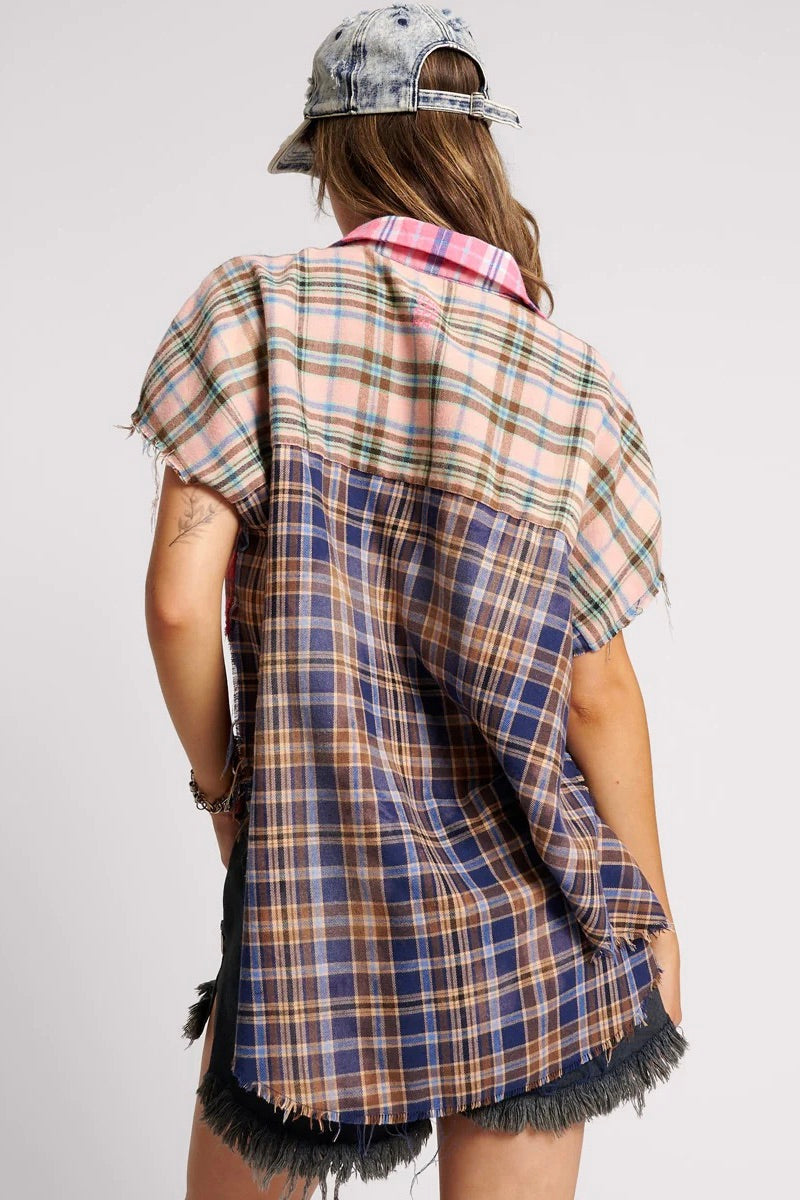 One Teaspoon: Mixed Flannel Cut Off Daria Shirt