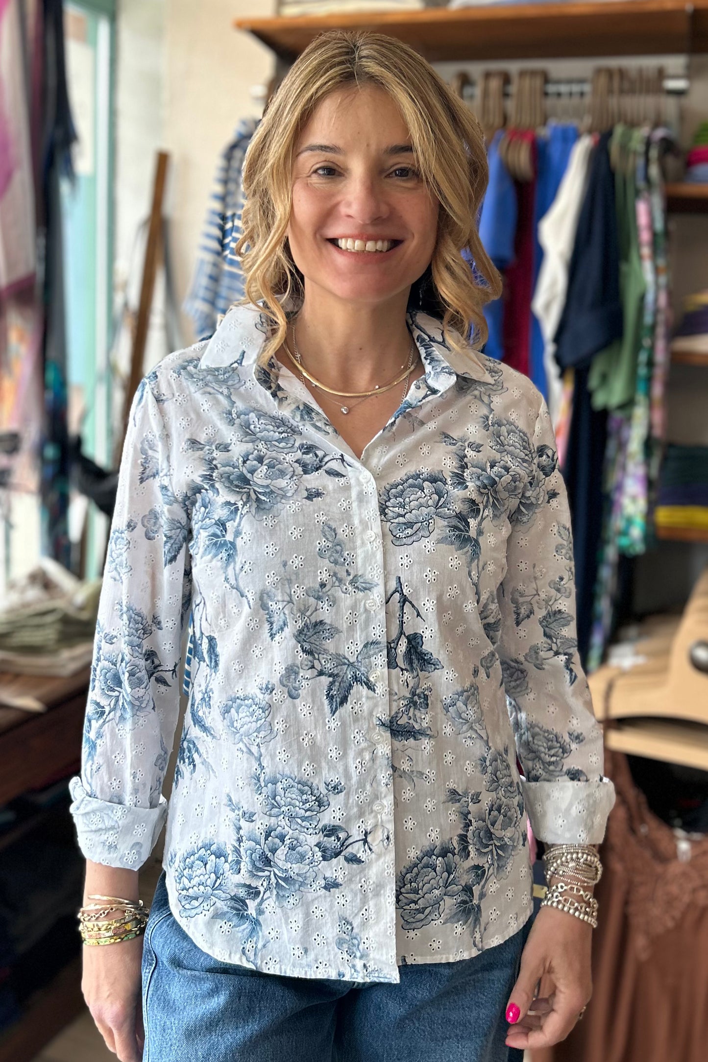 VLT's: Embroidered Print Blouse