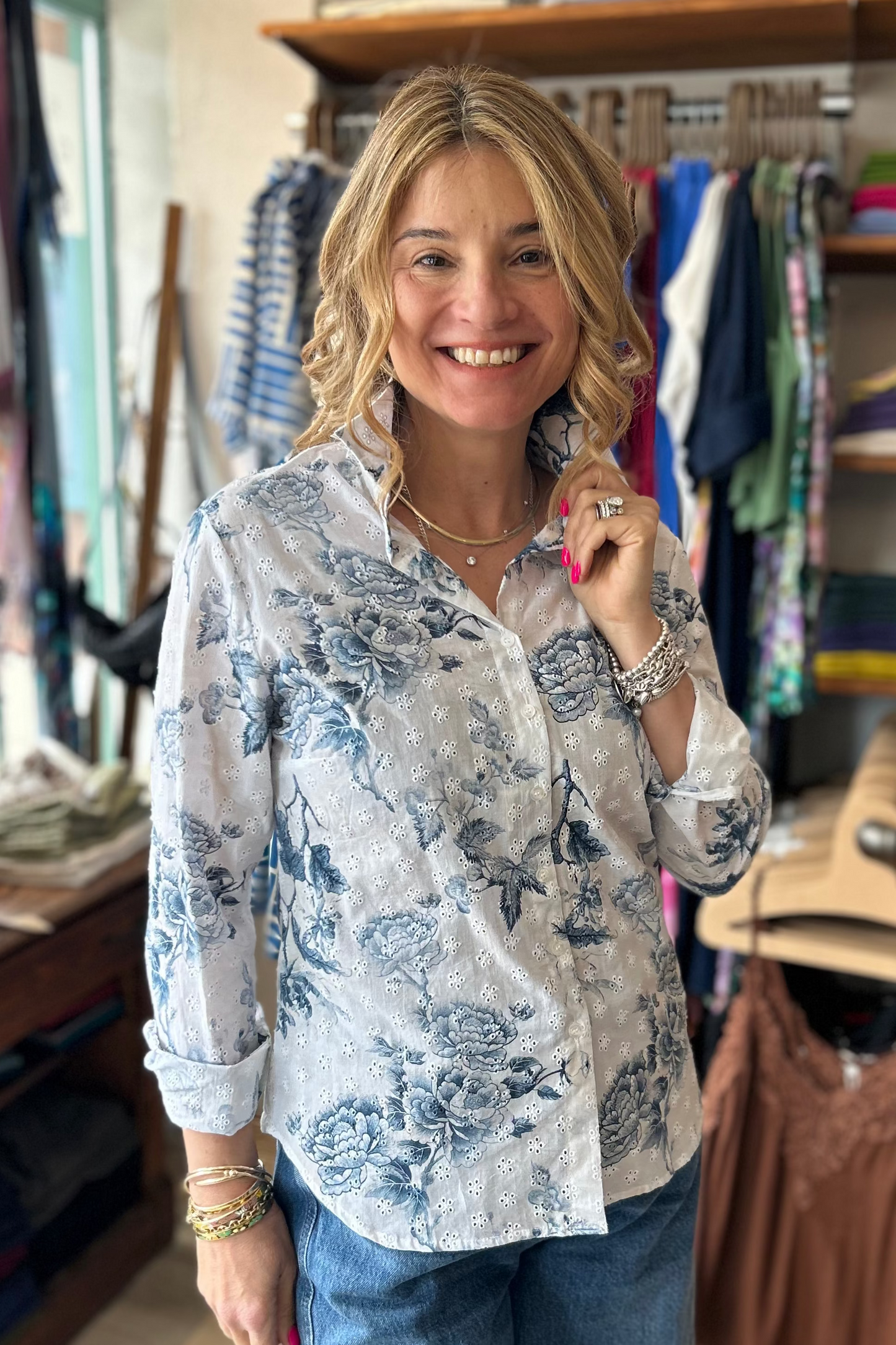 VLT's: Embroidered Print Blouse